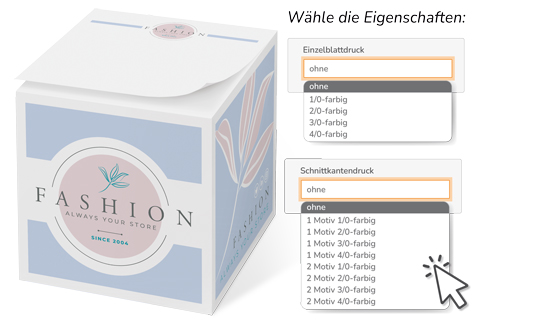 1018100011 Notiz-Zettelklotz 10 x 10 x 10 cm Siebdruck individuell konfigurieren Notiz-Zettelklotz 10 x 10 x 10 cm Siebdruck individuell konfigurieren