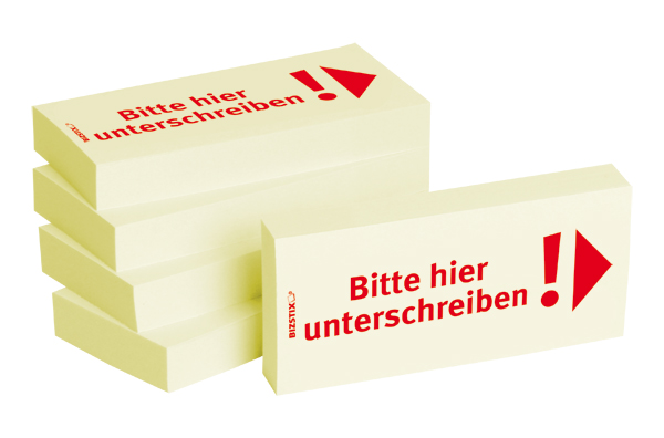 BIZSTIX® Business Haftnotizen "Bitte hier unterschreiben!" (Pfeil nach rechts)"