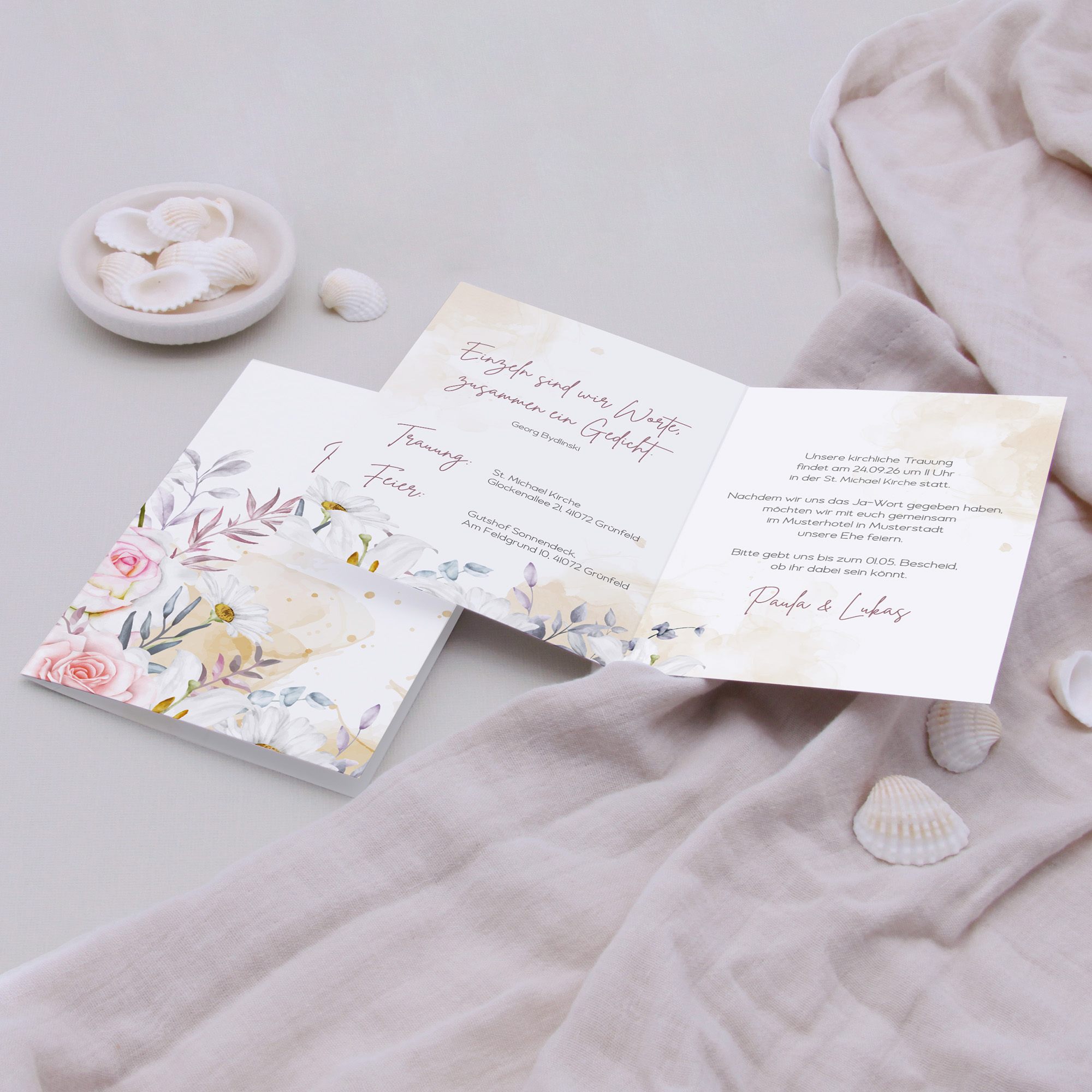 Klappkarte DIN A6 im Hochformat -Aquarell "lily & rose"