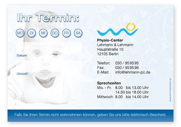 1214010119 Terminzettel "Baby Smiley" - 1 Termin mit Wochentagen Terminzettel "Baby Smiley" - 1 Termin mit Wochentagen