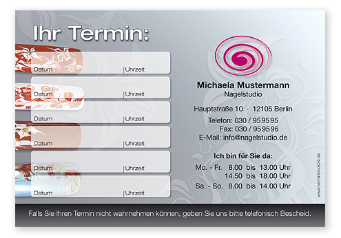 1214010648 Terminzettel "creative Nail Art" - 6 Termine Terminzettel "creative Nail Art" - 6 Termine