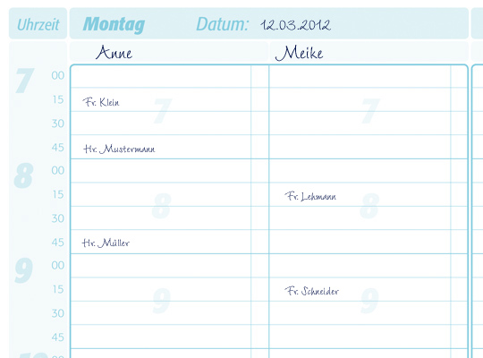 Terminplaner 2 Spalten - 15 Minuten-Takt Terminplaner 2 Spalten - 15 Minuten-Takt