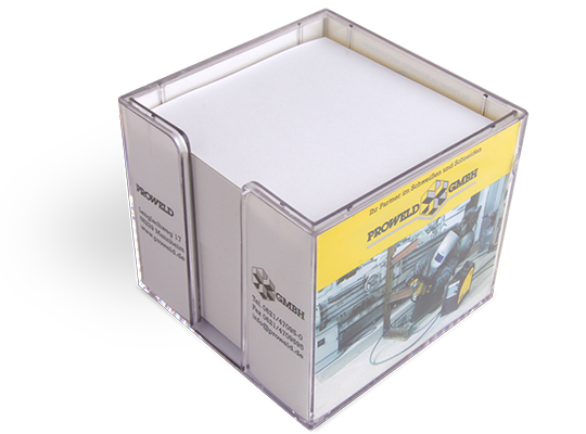 Doppelwandige Zettelbox im Digitaldruck