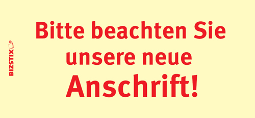 BIZSTIX® Business Haftnotizen "Beachten Sie unsere neue Anschrift!"