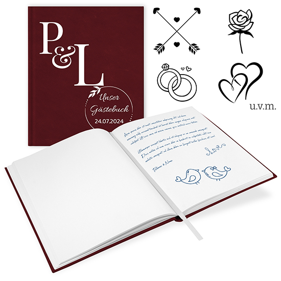 GB-21211-H Gästebuch Hochzeit Bordeaux Gästebuch Hochzeit Bordeaux