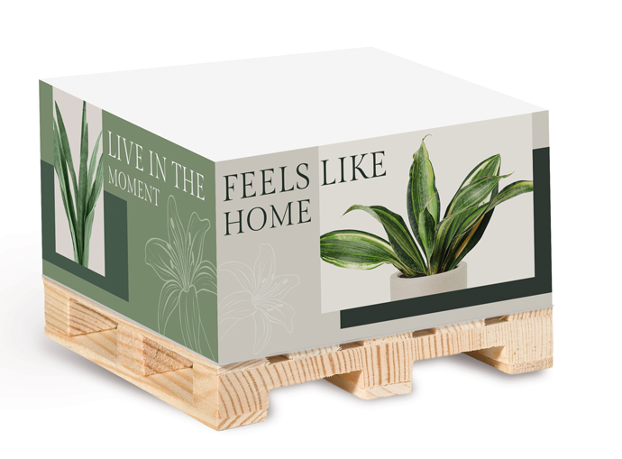 Notiz-Zettelklotz 10 x 10 x 5 cm im Digitaldruck auf Mini-Holzpalette Notiz-Zettelklotz 10 x 10 x 5 cm im Digitaldruck auf Mini-Holzpalette