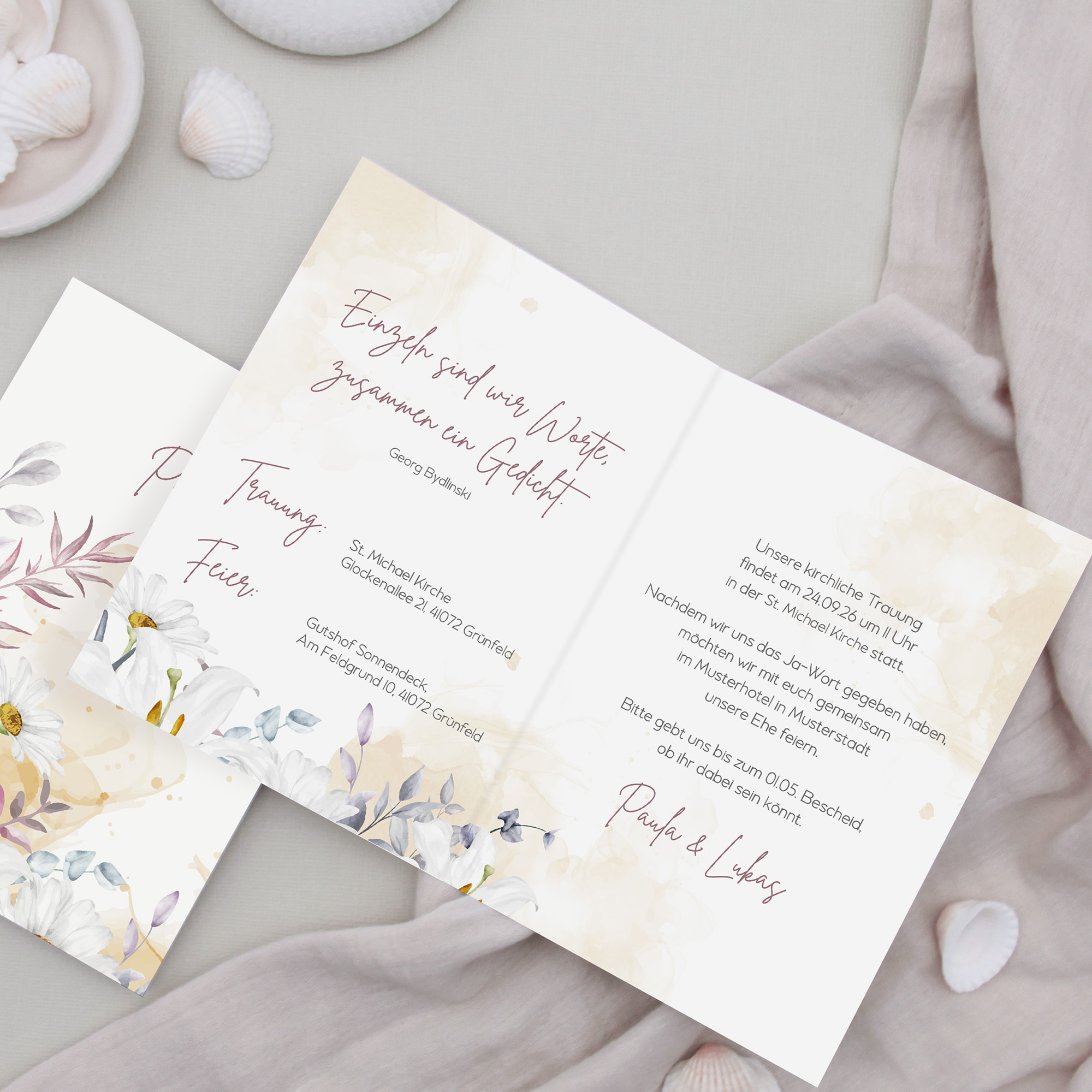 Klappkarte DIN A6 im Hochformat -Aquarell "lily & rose"