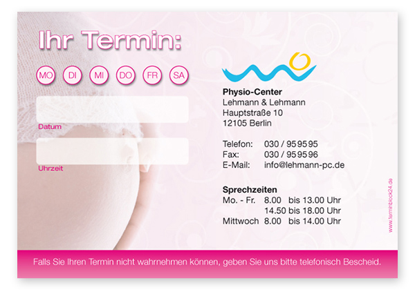 1214010118 Terminzettel "Babyglück" - 1 Termin mit Wochentagen Terminzettel "Babyglück" - 1 Termin mit Wochentagen