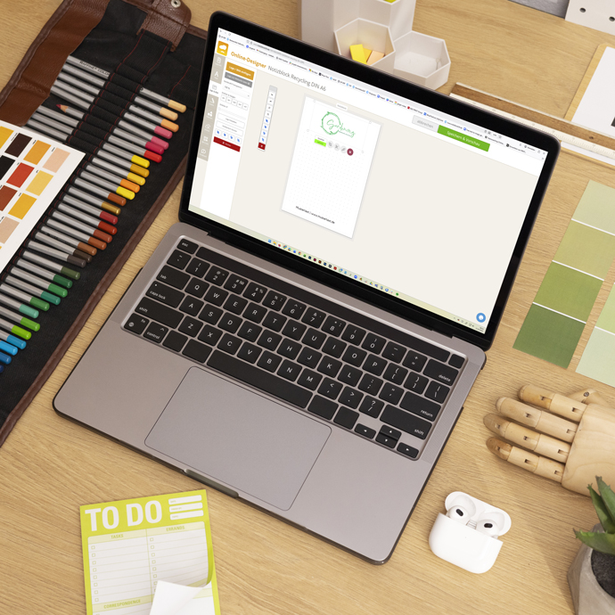 Wie kann ich Notizblöcke DIN A6 mit Logo gestalten und bedrucken?