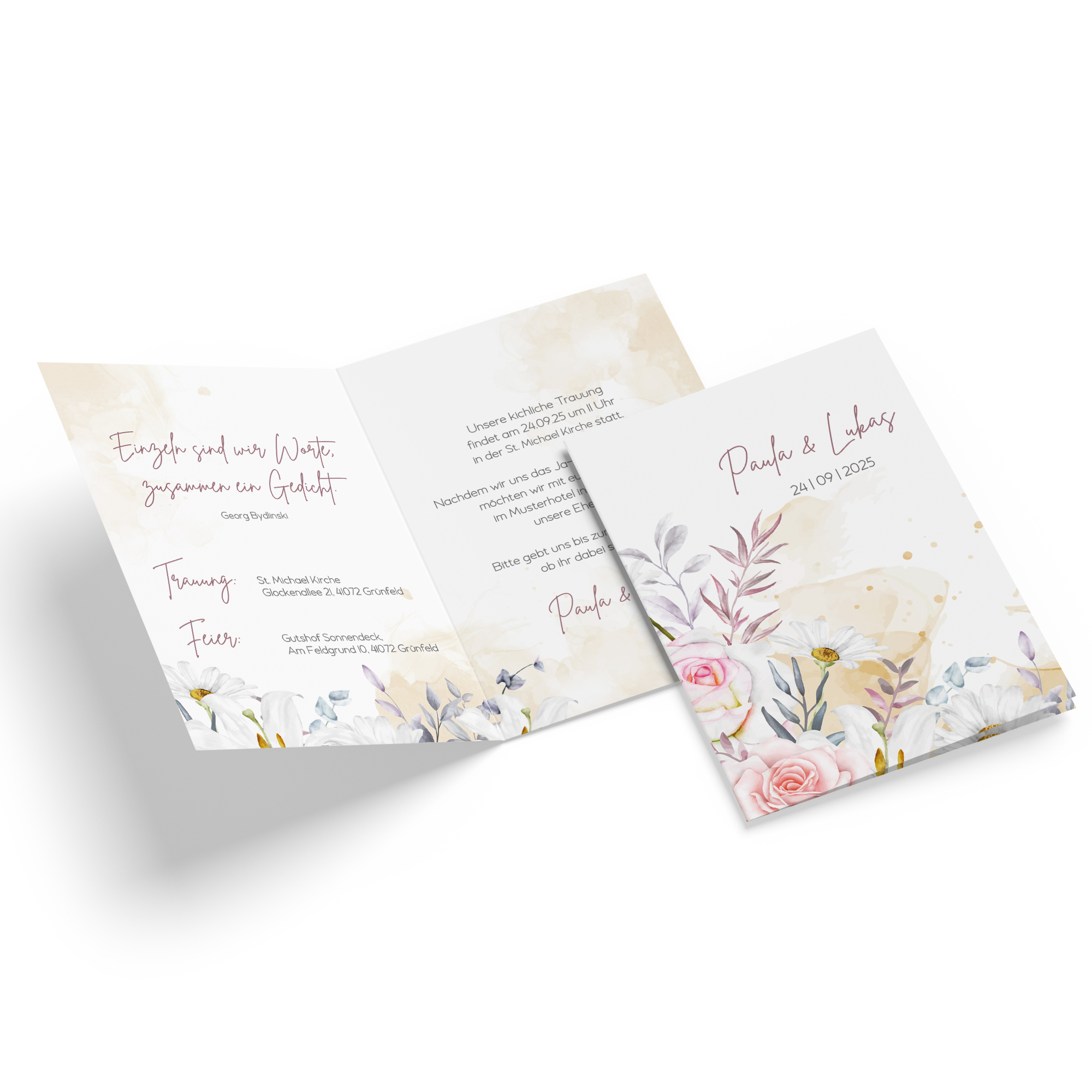 Klappkarte DIN A6 im Hochformat -Aquarell "lily & rose"