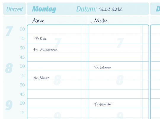 Terminplaner 2 Spalten - 15 Minuten-Takt