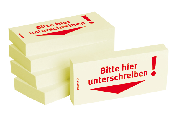 BIZSTIX® Business Haftnotizen "Bitte hier unterschreiben!" (Pfeil nach unten)