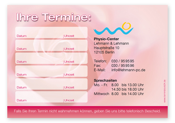Terminzettel "zarte Rose" - 6 Termine Terminzettel "zarte Rose" - 6 Termine