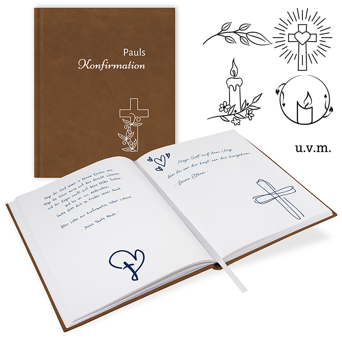 GB-21208-Kon Gästebuch Konfirmation Naturbraun Gästebuch Konfirmation Naturbraun