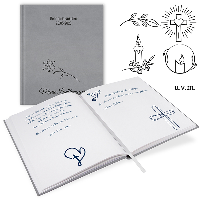 GB-21202-Kon Gästebuch Konfirmation Silbergrau Gästebuch Konfirmation Silbergrau