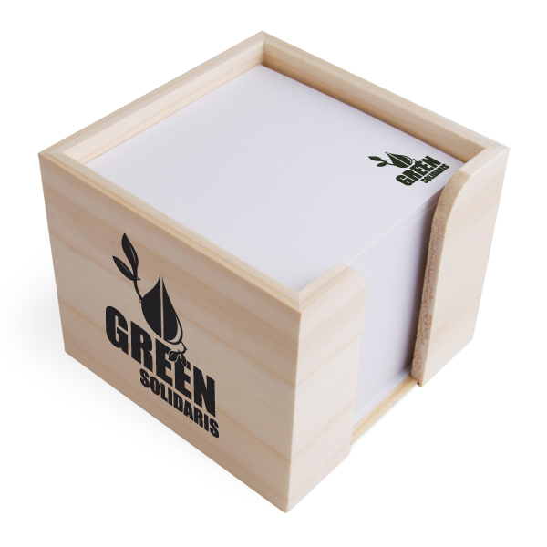 Zettelbox  aus echtem Holz 10 x 10 x 8,5 cm Siebdruck