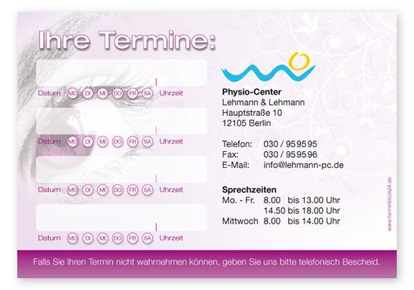 Terminzettel "Focus" - 4 Termine mit Wochentagen