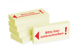 75 x 35 mm, 100 Blatt, gelb, mit individuellem Aufdruck – exakt so, wie du es brauchst