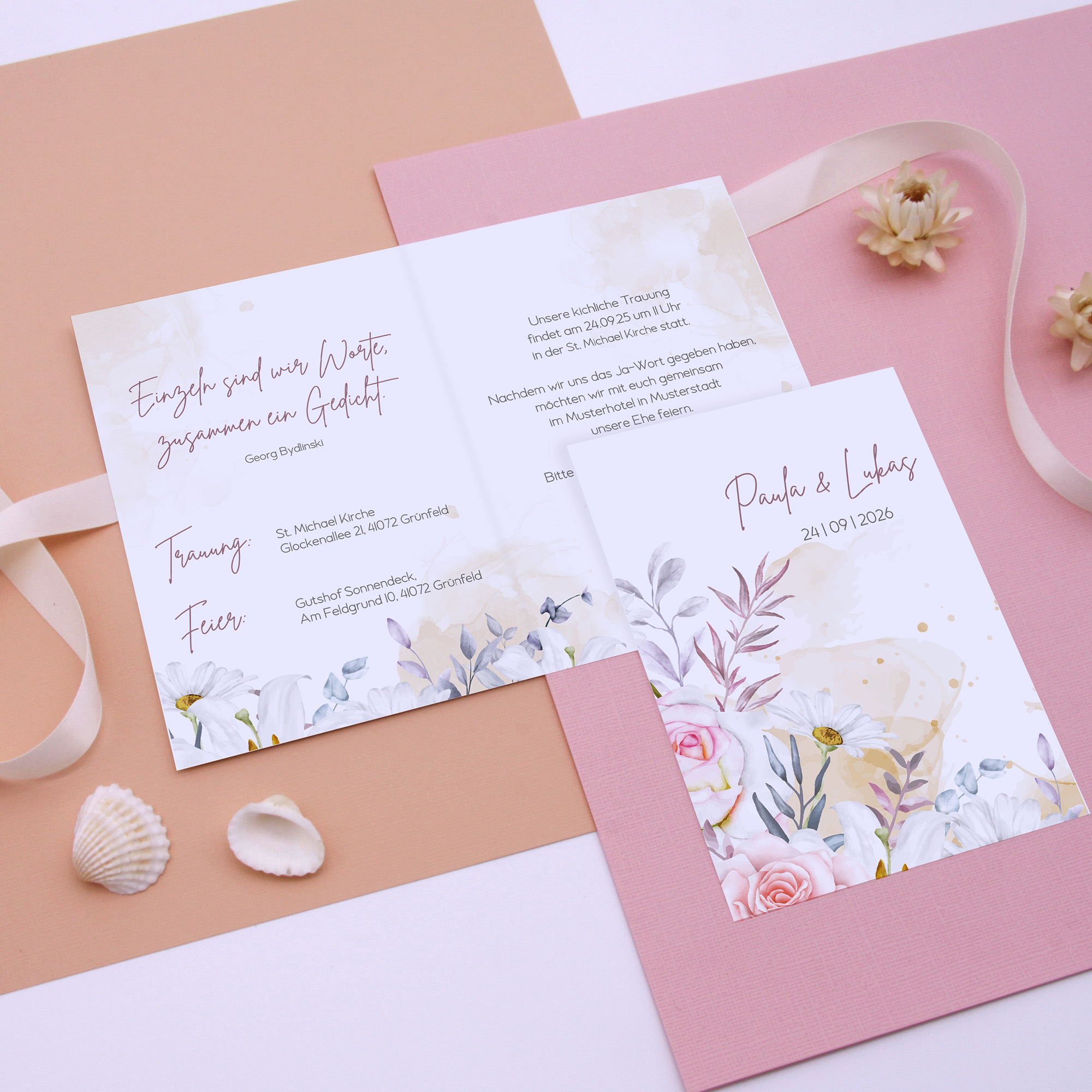 Klappkarte DIN A6 im Hochformat -Aquarell "lily & rose"