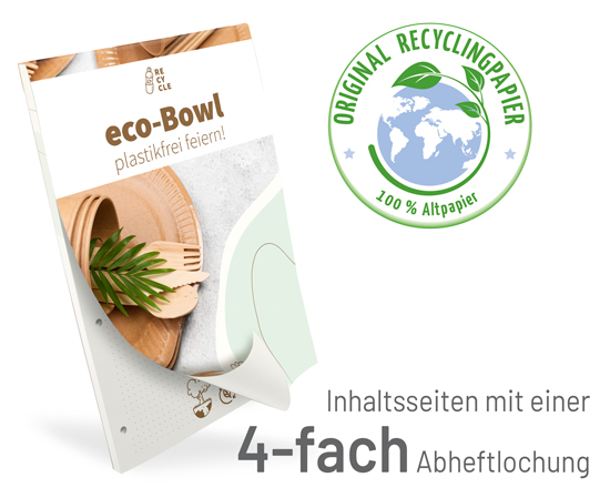 100204044009 Notizblock Recycling DIN A4 mit Umschlag + 4-fach Abheftlochung Notizblock Recycling DIN A4 mit Umschlag + 4-fach Abheftlochung