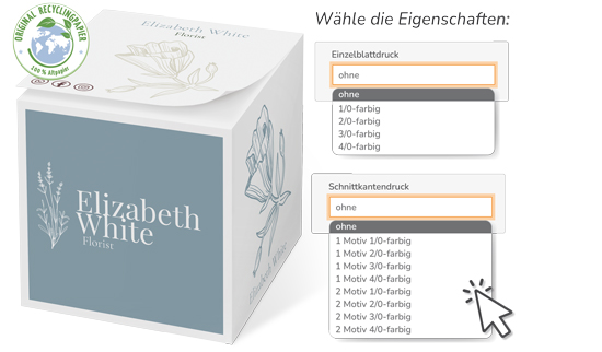 1018090041-RECY Notiz-Zettelklotz Recycling 9 x 9 x 9 cm Siebdruck mit Varianten Notiz-Zettelklotz Recycling 9 x 9 x 9 cm Siebdruck mit Varianten