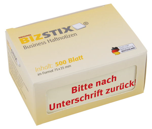 BIZSTIX® Business Haftnotizen "Bitte nach Unterschrift zurück!"