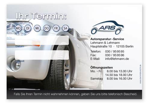Terminzettel "Mobile" - 1 Termin mit Wochentagen Terminzettel "Mobile" - 1 Termin mit Wochentagen