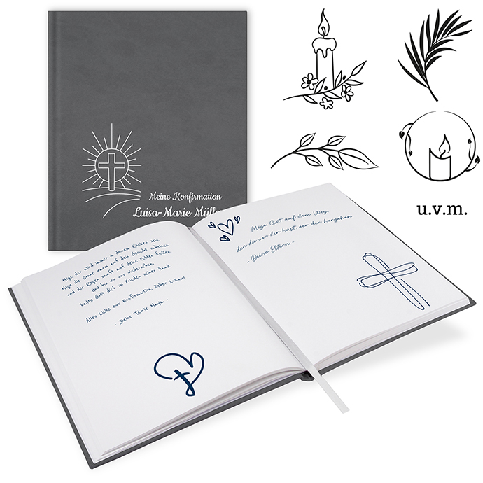 GB-21205-Kon Gästebuch Konfirmation Grau Gästebuch Konfirmation Grau