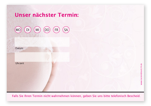 Terminzettel "Babyglück" - 1 Termin mit Wochentagen Terminzettel "Babyglück" - 1 Termin mit Wochentagen