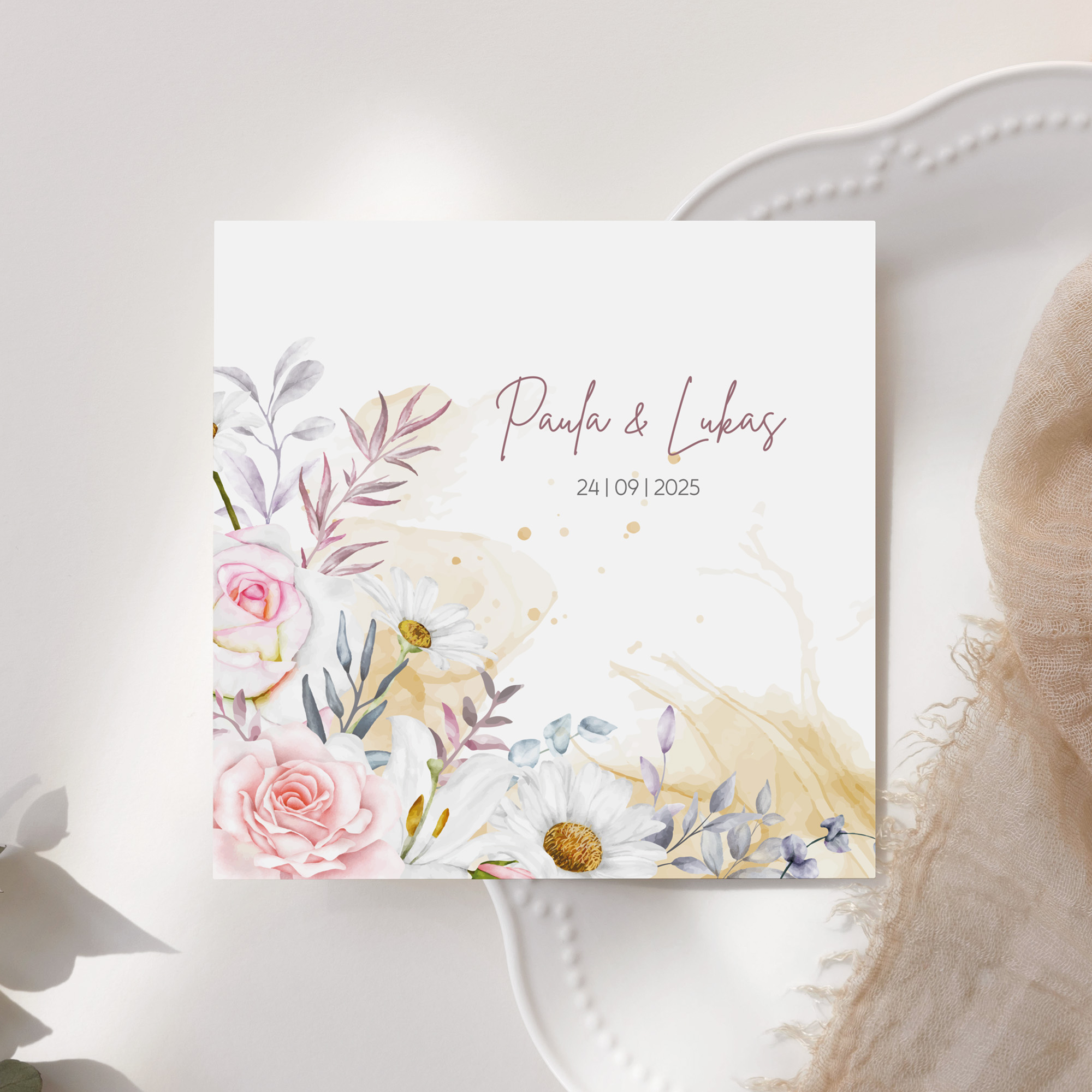 Postkarte Quadrat - Aquarell "lily & rose"