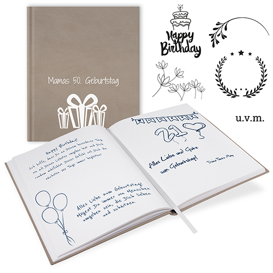 GB-21204-G Gästebuch Geburtstag  Taupe Gästebuch Geburtstag  Taupe