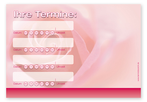 Terminzettel "zarte Rose" - 4 Termine mit Wochentagen Terminzettel "zarte Rose" - 4 Termine mit Wochentagen