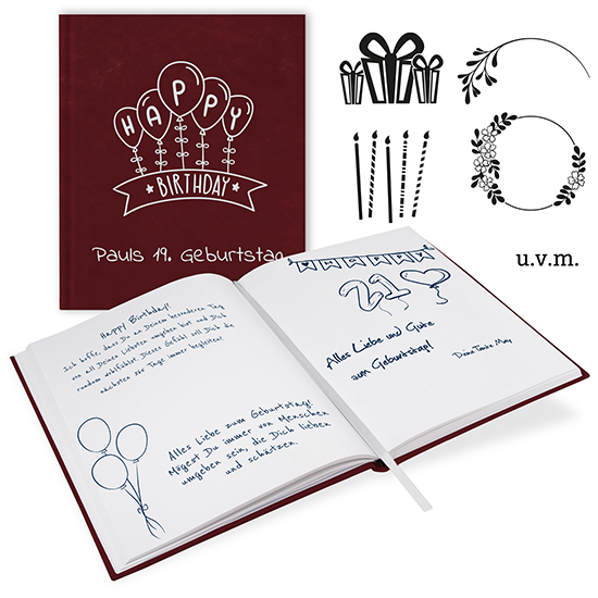 GB-21211-G Gästebuch Geburtstag Bordeaux Gästebuch Geburtstag Bordeaux