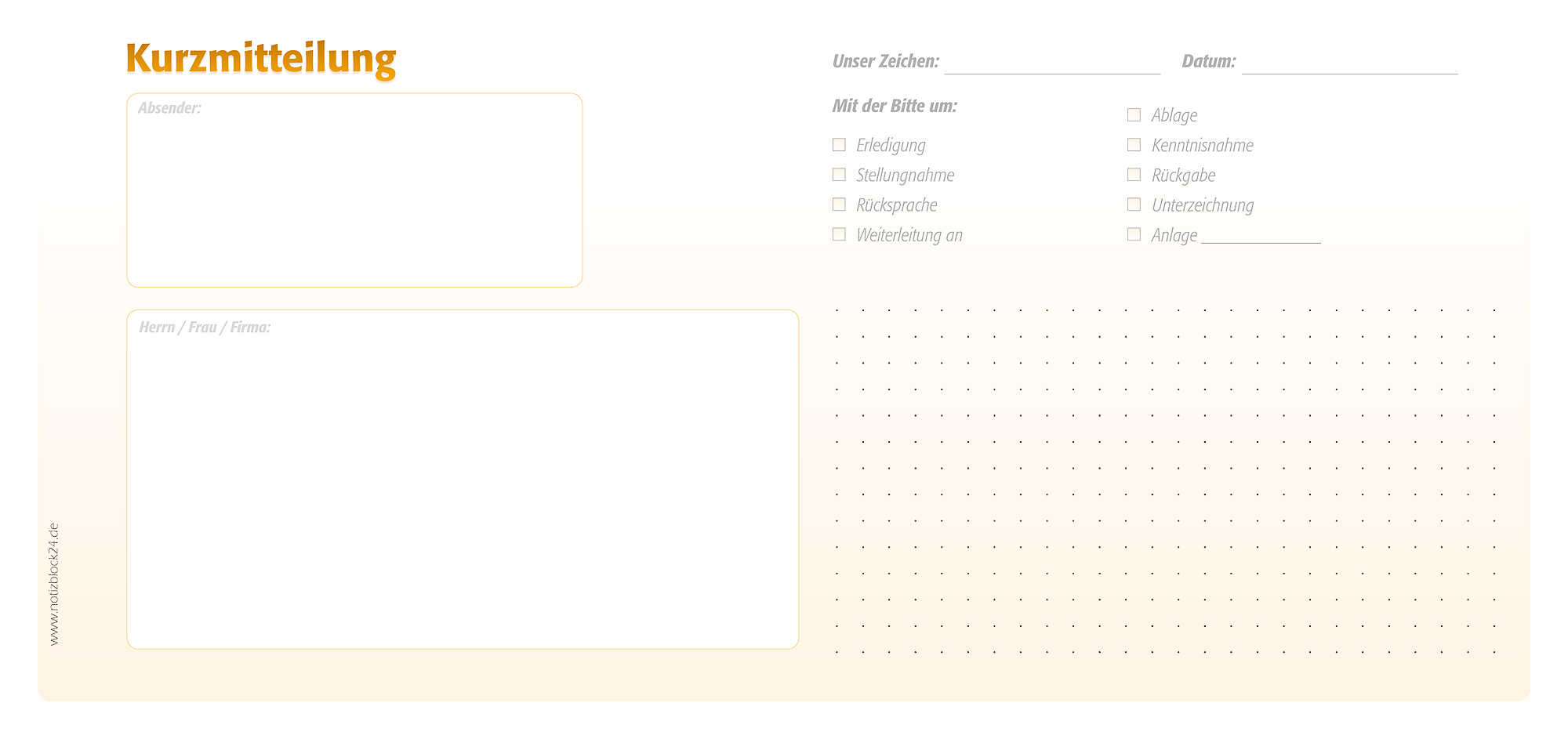 Kurzmitteilungsblock orange Kurzmitteilungsblock orange