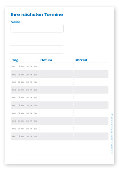 Terminzettel Maxi "Classic White" mit 10 Terminfeldern Terminzettel Maxi "Classic White" mit 10 Terminfeldern