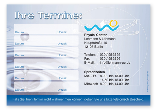 Terminzettel "Körperfrische" - 6 Termine