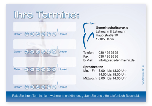 1214010427 Terminzettel "teeth" - 4 Termine mit Wochentagen Terminzettel "teeth" - 4 Termine mit Wochentagen
