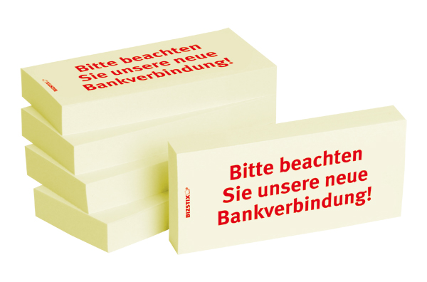 BIZSTIX® Business Haftnotizen "Bitte beachten Sie unsere neue Bankverbindung!" BIZSTIX® Business Haftnotizen "Bitte beachten Sie unsere neue Bankverbindung!"