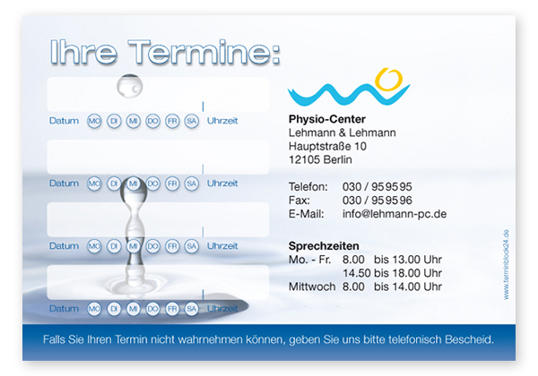 1214010416 Terminzettel "kühler Tropfen" - 4 Termine mit Wochentagen Terminzettel "kühler Tropfen" - 4 Termine mit Wochentagen
