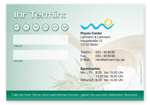 1214010105 Terminzettel "Wellness Dreams" - 1 Termin mit Wochentagen Terminzettel "Wellness Dreams" - 1 Termin mit Wochentagen