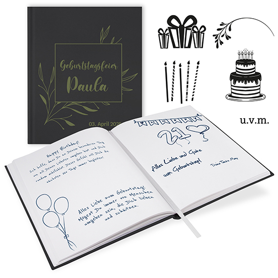 GB-21207-G Gästebuch Geburtstag Schwarz Gästebuch Geburtstag Schwarz