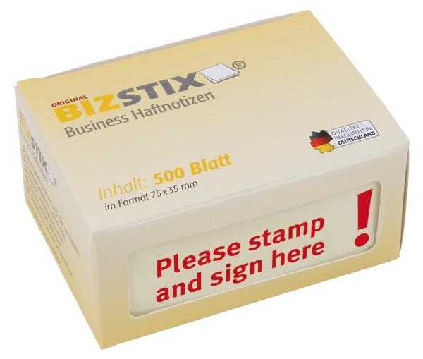BIZSTIX® Business Haftnotizen "Please stamp and sign here!"