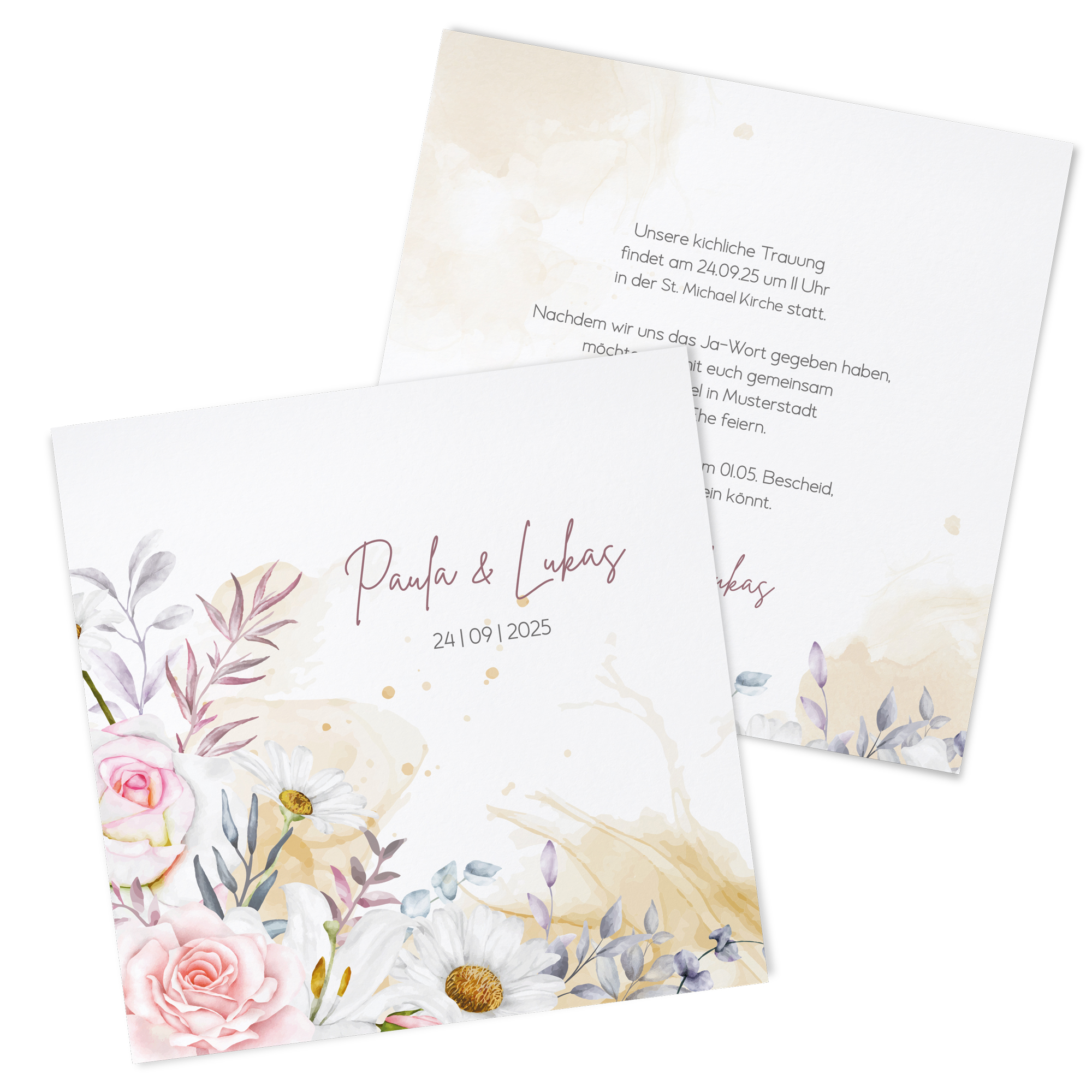 Postkarte Quadrat - Aquarell "lily & rose"