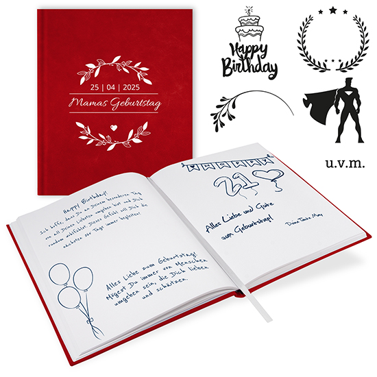 GB-21213-G Gästebuch Geburtstag Rot Gästebuch Geburtstag Rot