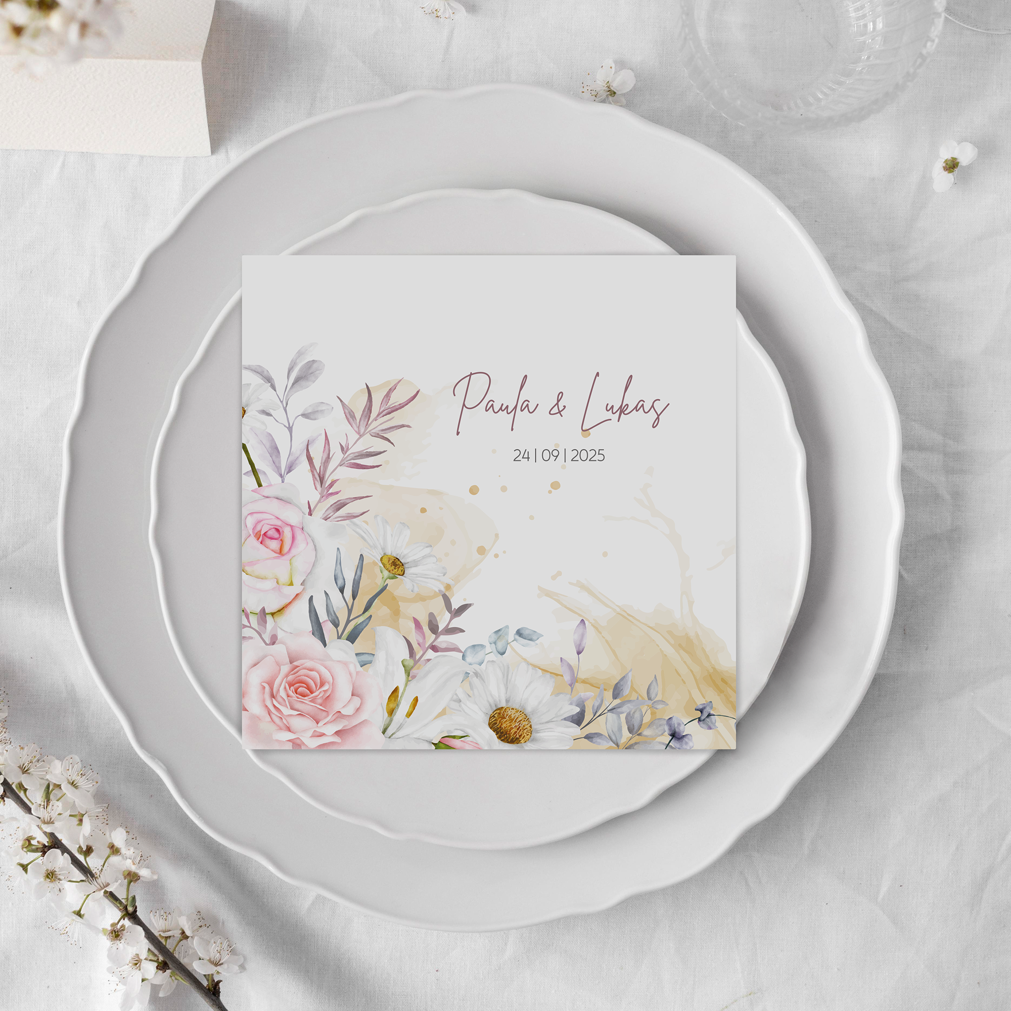 Postkarte Quadrat - Aquarell "lily & rose"