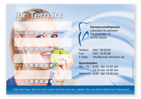 1214010444 Terminzettel "gesundes Lächeln" - 4 Termine mit Wochentagen Terminzettel "gesundes Lächeln" - 4 Termine mit Wochentagen