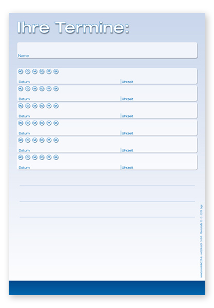 Terminzettel Maxi "Blue" mit 6 Terminfeldern Terminzettel Maxi "Blue" mit 6 Terminfeldern