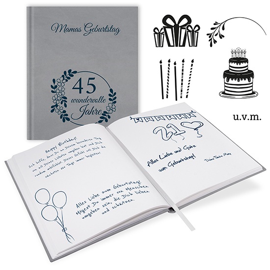 GB-21202-G Gästebuch Geburtstag Silbergrau Gästebuch Geburtstag Silbergrau