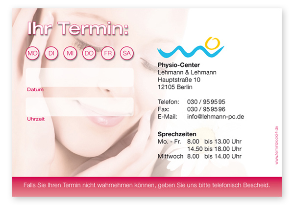 1214010101 Terminzettel "natural Beauty" 1 Termin mit Wochentagen Terminzettel "natural Beauty" 1 Termin mit Wochentagen