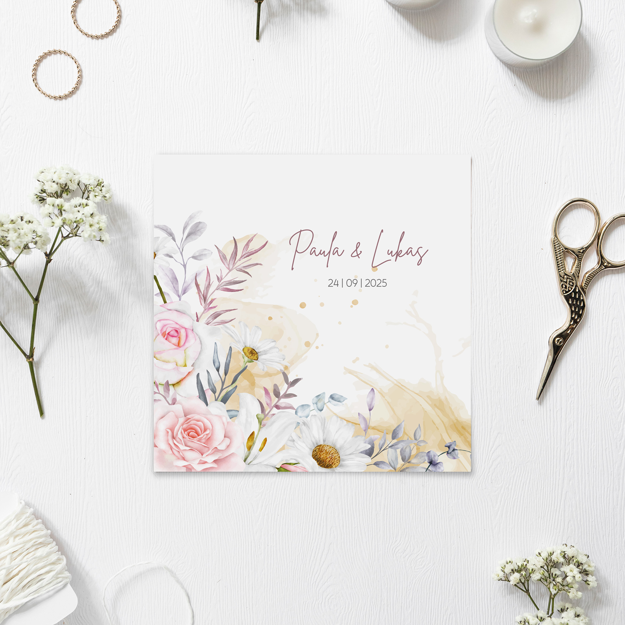 Postkarte Quadrat - Aquarell "lily & rose"